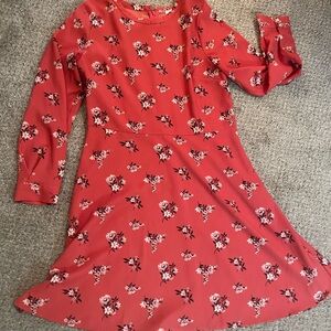 LOFT Red A-Line Long Sleeve Dress